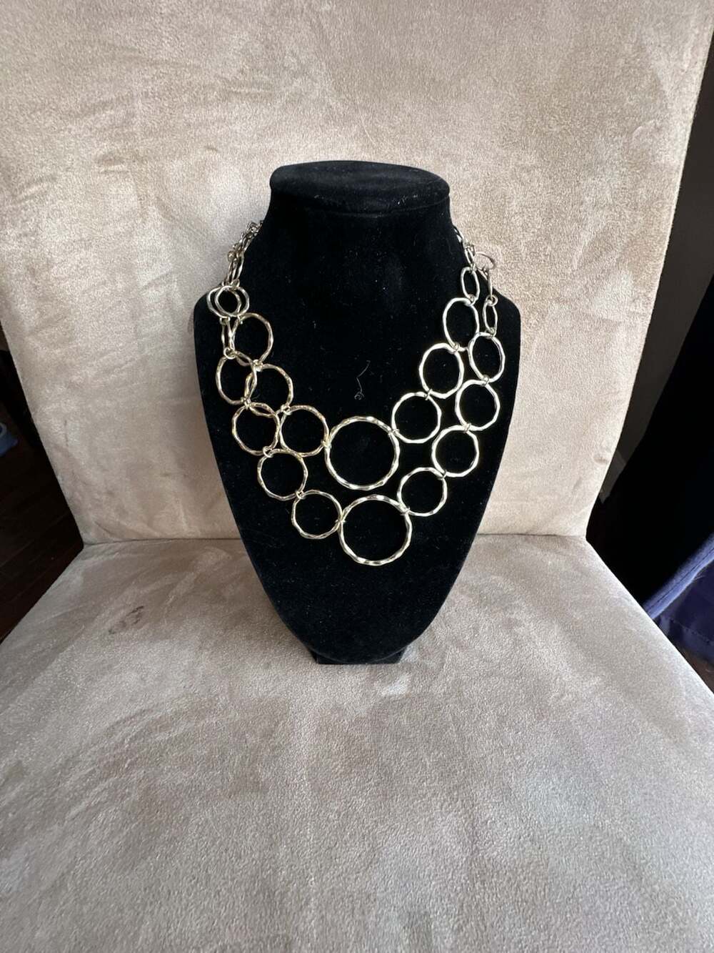 Laila Rowe Gold-Tone Multi-Layered Hammered Circle Statement Necklace
